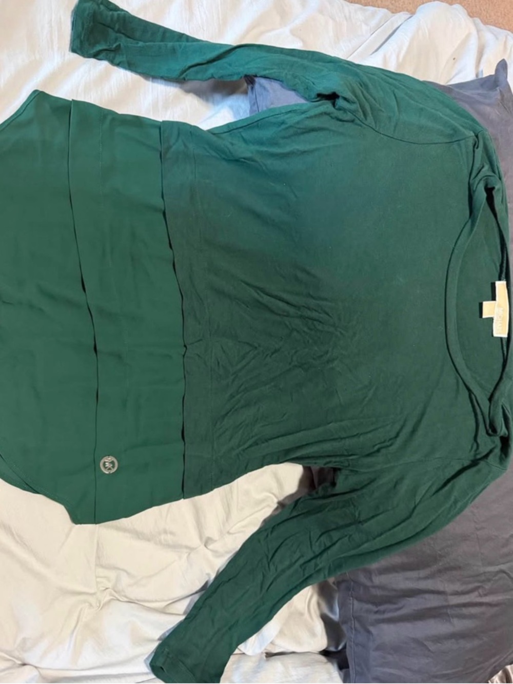 Michael Kors Emerald Green Long Sleeve Scoop Neck Top